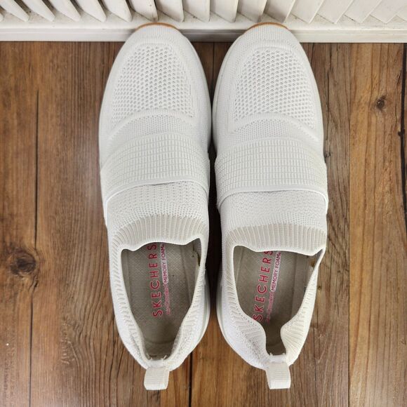 Skechers Billion Over The Top Women's 10 White Slip On Knit Walking Shoes 155627 - Picture 5 of 9